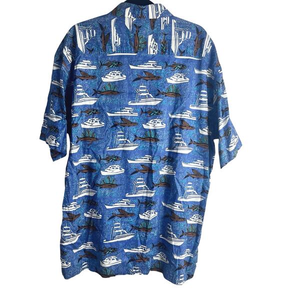 Kahala Hawaiian Islands‎ Shirt Men's XL Blue Boat Swordfish 100% Cotton (D472) - Picture 3 of 7